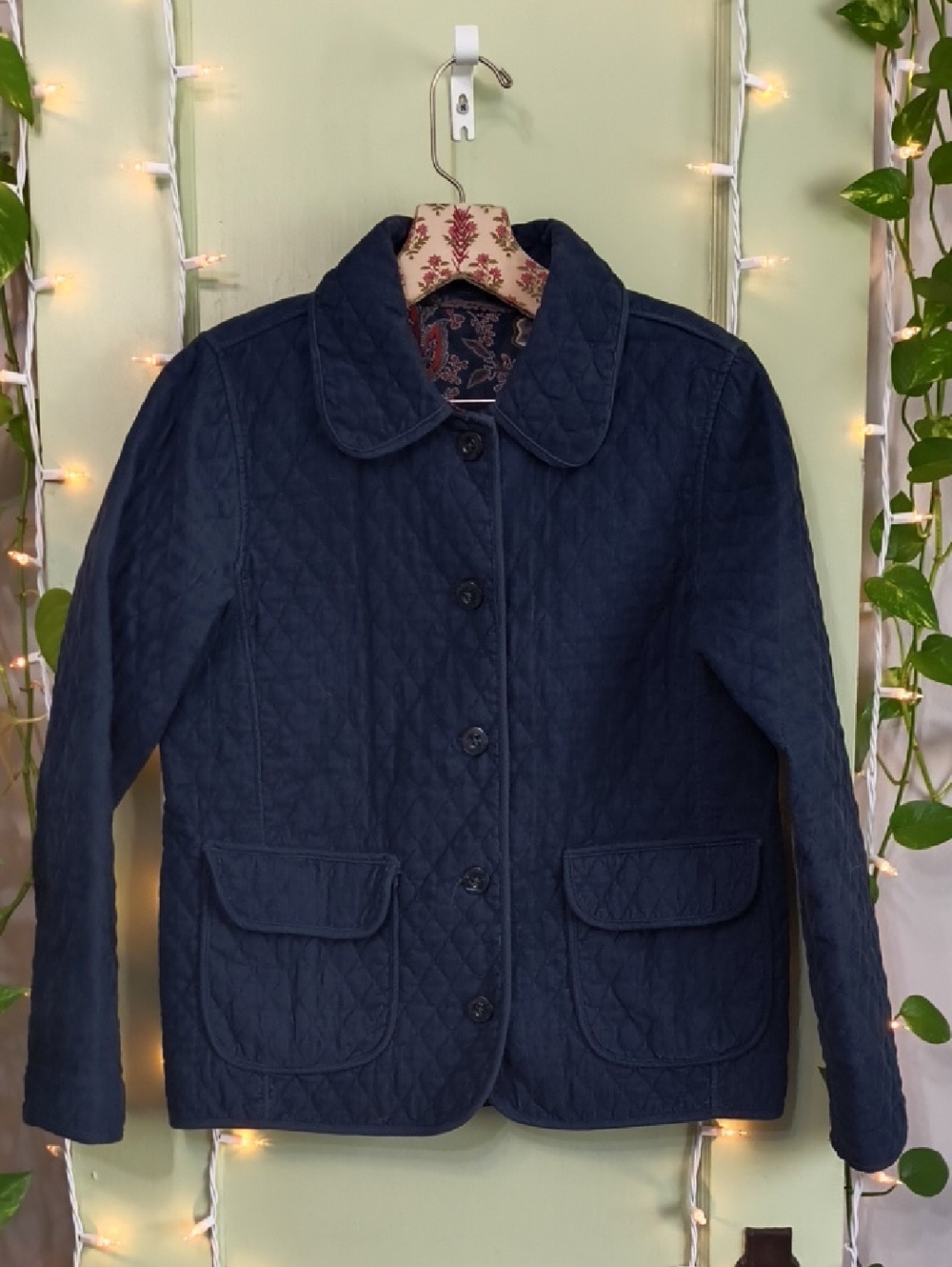 Women's Blassport Navy Red Paisley Corduroy Button Up Jacket SP